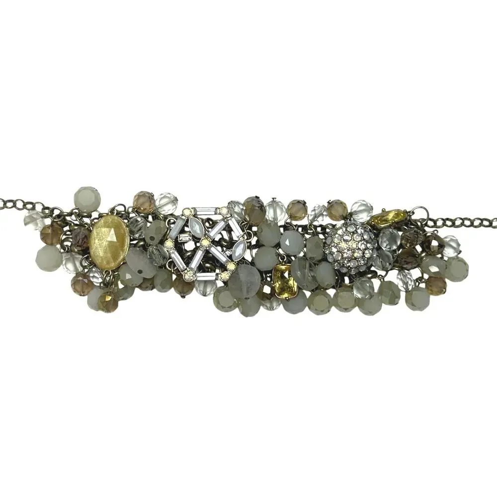 Gold Silver Crystal Cluster Statement Necklace Adjustable 18-21